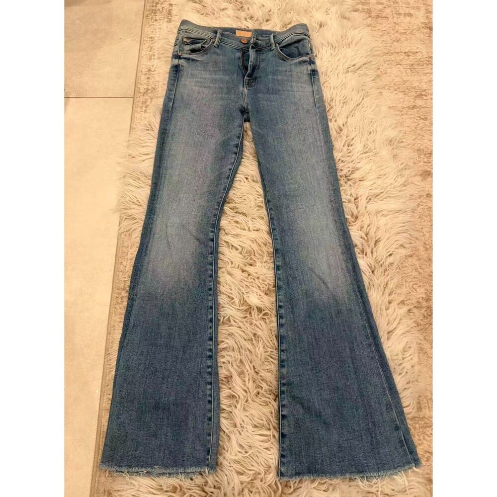 MOTHER Denim The Weekender Fray Jeans Women’s 25 Medium Blue High Rise Flare
